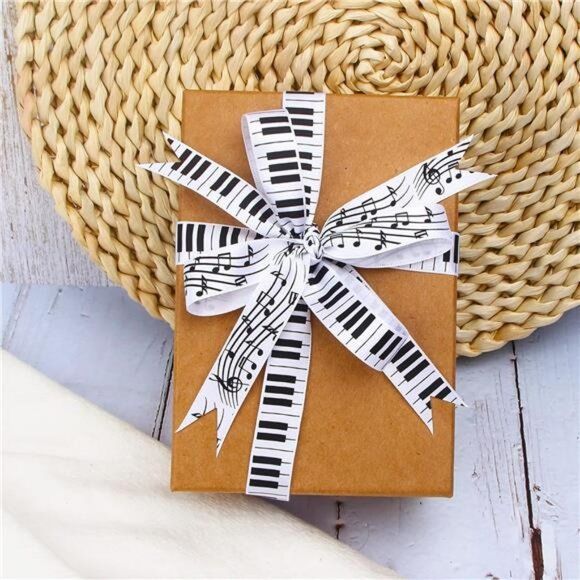 White Black Musical Notes Satin Ribbon 5 8 Inch x 10 Yards for Crafts Wrapping - Picture 3 of 5